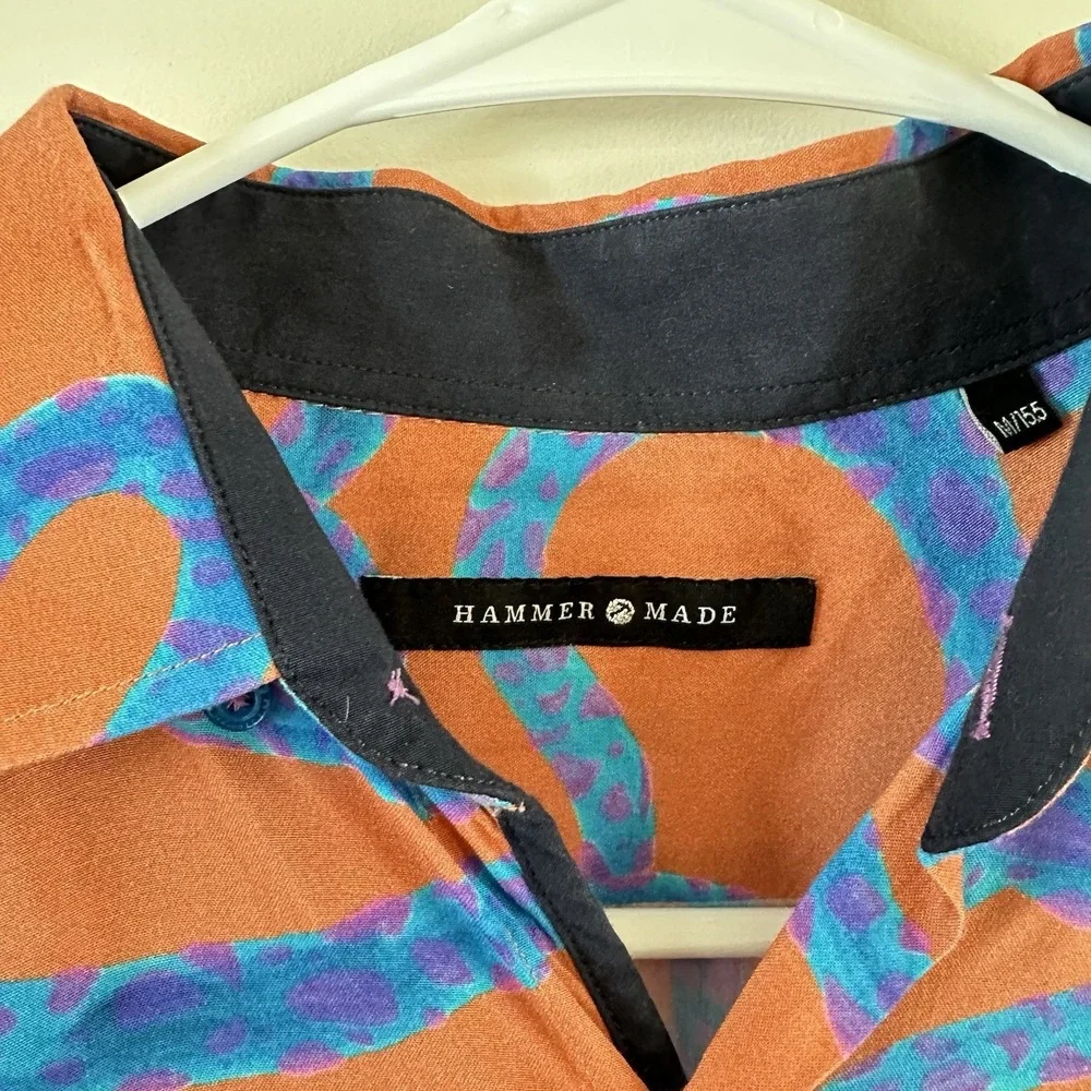 Men's Hammer Made Medium Short Sleeve Button Up Shirt Pink Snake Print Beach - Picture 4 of 8